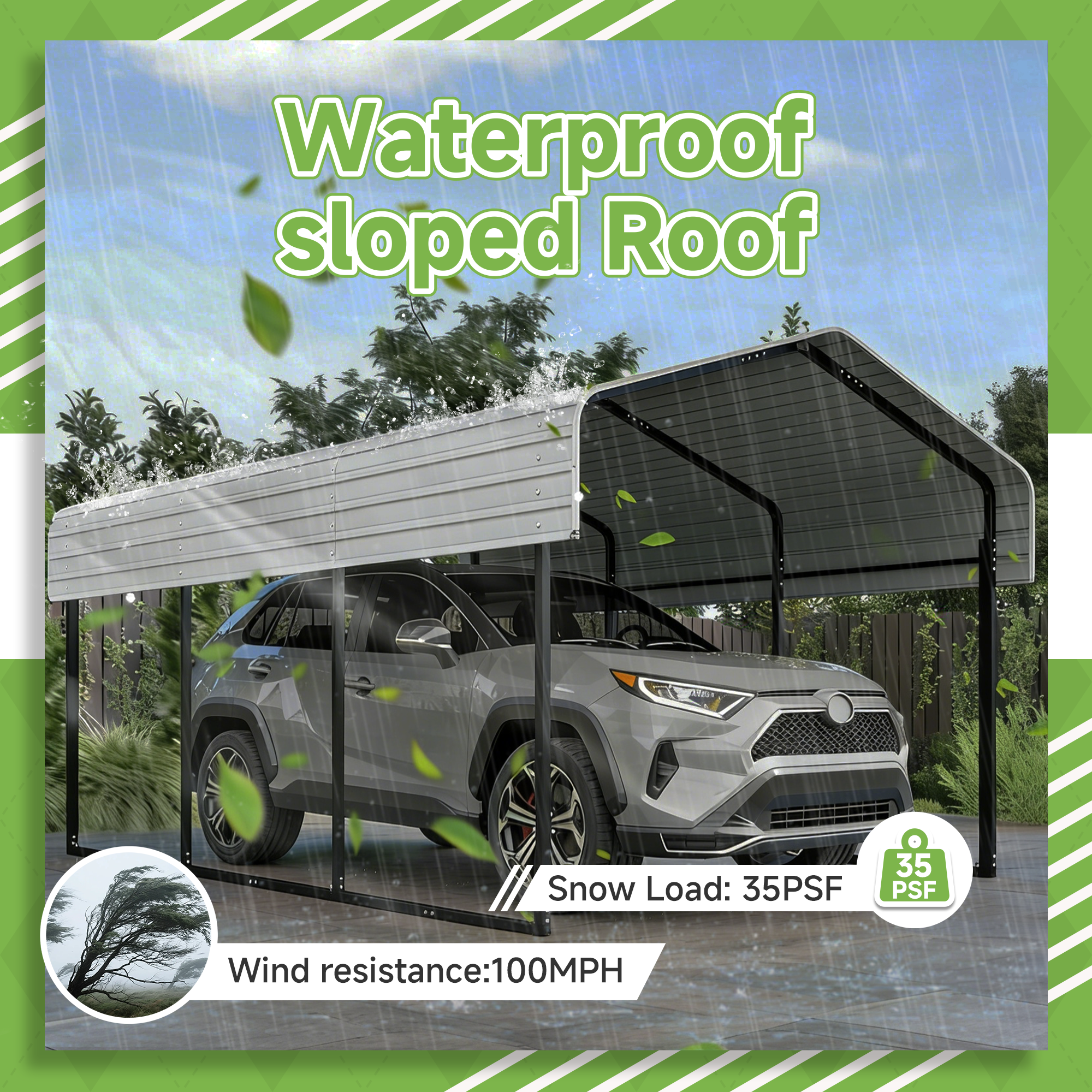10x15FT Heavy Duty Metal Carport without Sidewalls Cream White