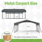 20x20 FT Heavy Duty Metal Carport without Sidewalls Grey