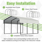 10x15FT Heavy Duty Metal Carport Cream White with Galvanized Roof, No Sidewalls