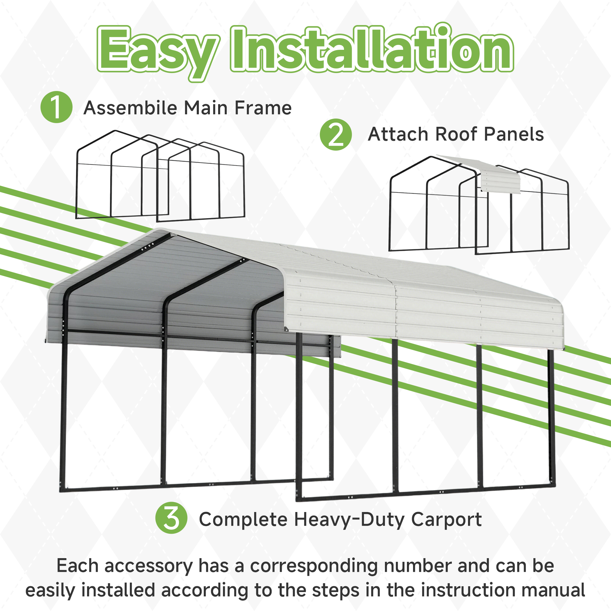 10x15FT Heavy Duty Metal Carport Cream White with Galvanized Roof, No Sidewalls