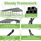 20x20 FT Heavy Duty Metal Carport without Sidewalls Grey