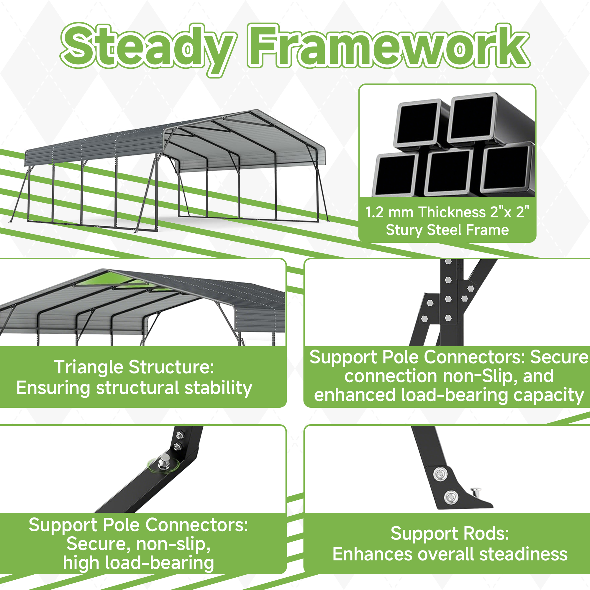20x20 FT Heavy Duty Metal Carport without Sidewalls Grey