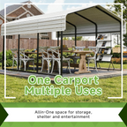 10x15FT Heavy Duty Metal Carport Cream White with Galvanized Roof, No Sidewalls