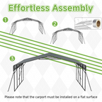 20x20 FT Heavy Duty Metal Carport without Sidewalls Grey