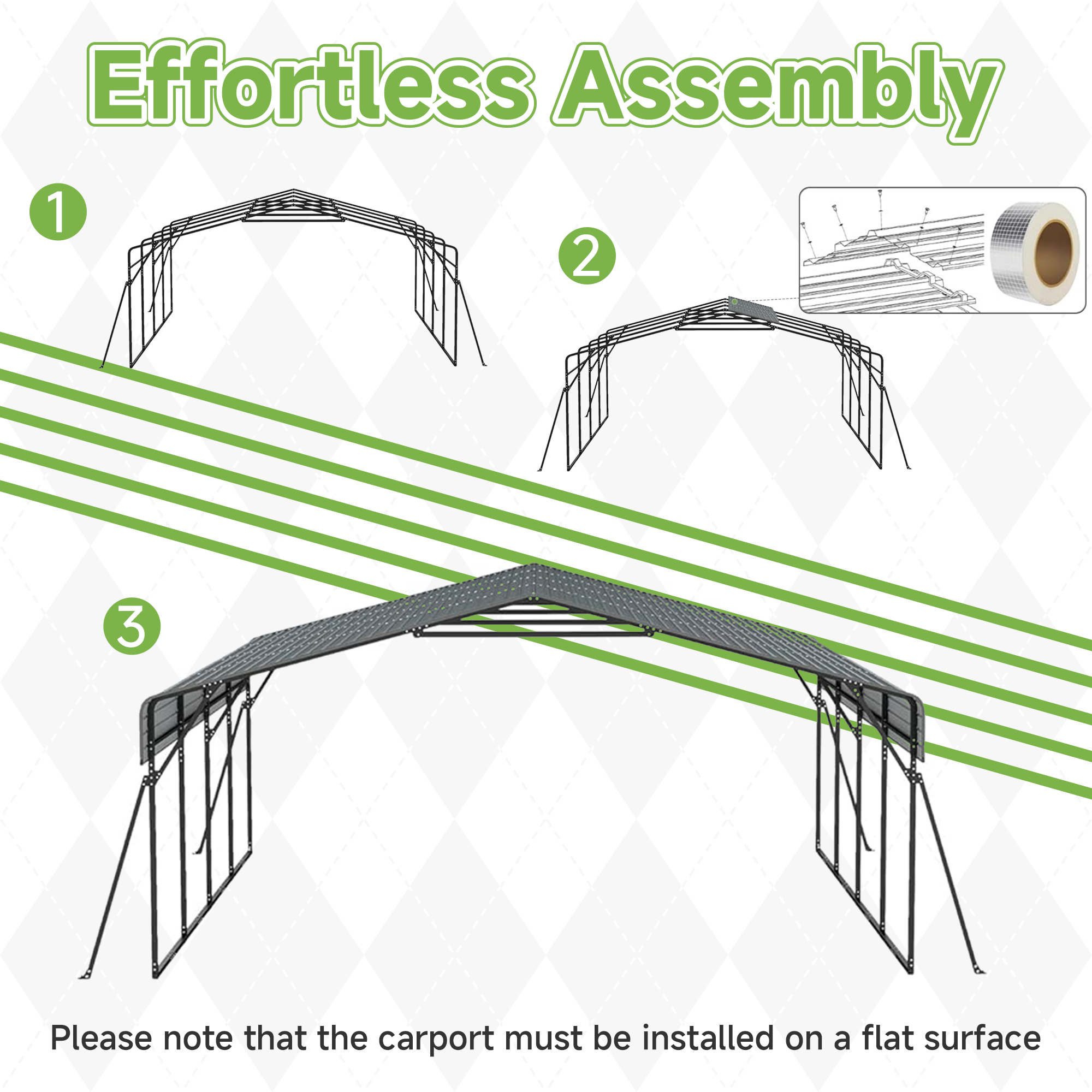 20x20 FT Heavy Duty Metal Carport without Sidewalls Grey