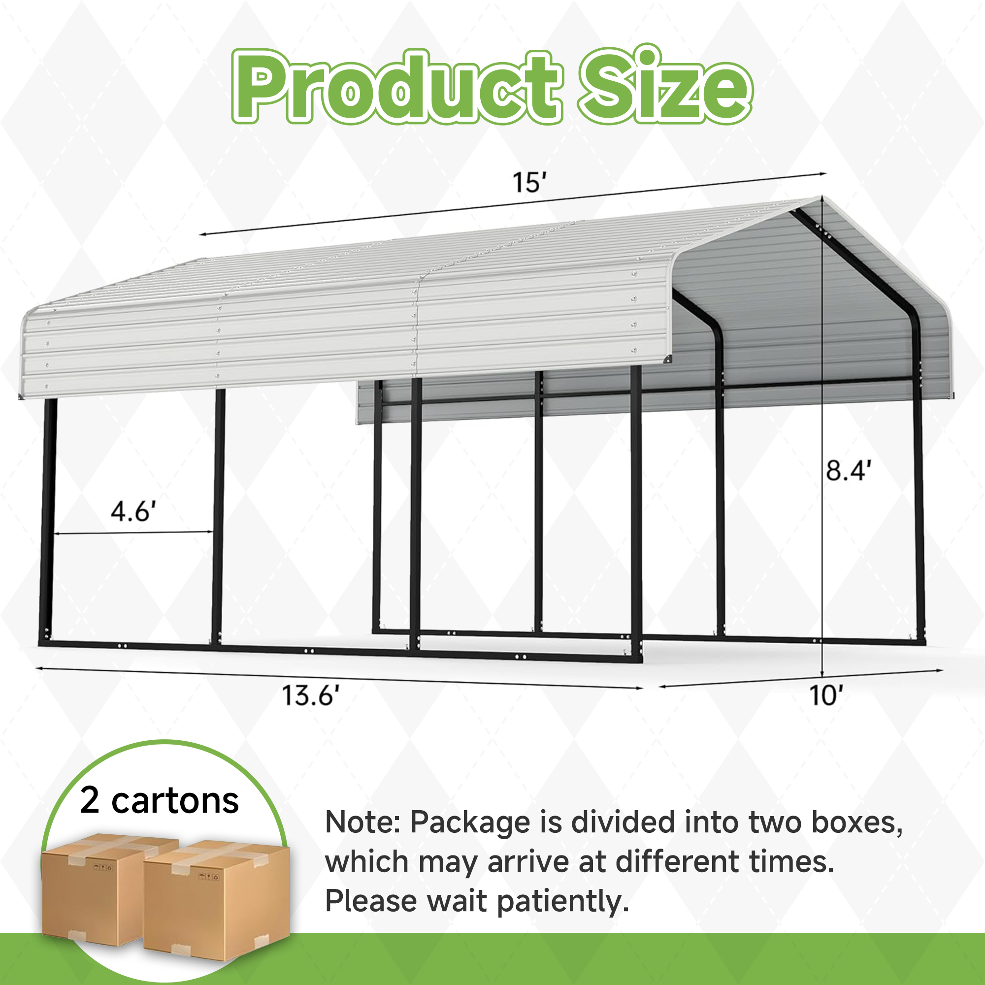 10x15FT Heavy Duty Metal Carport Cream White with Galvanized Roof, No Sidewalls