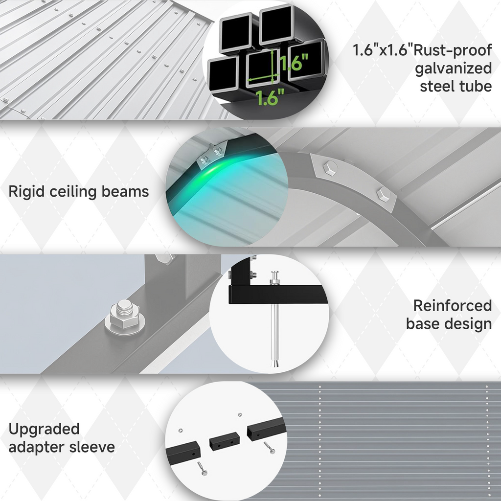 10x15FT Heavy Duty Metal Carport Cream White with Galvanized Roof, No Sidewalls