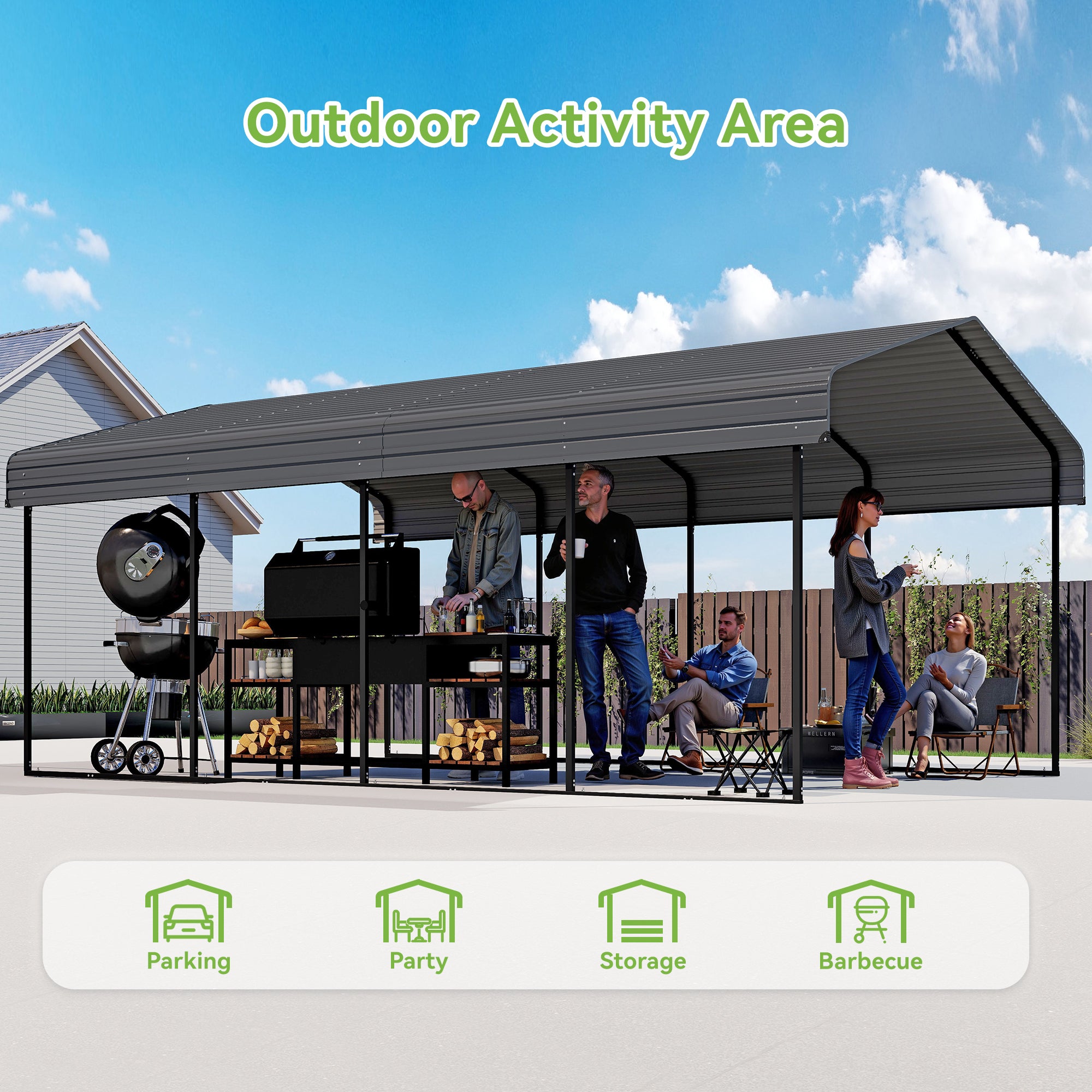 12x20 Color Tile Roof Carport