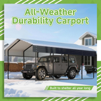 12x20 FT Heavy Duty Metal Carport without Sidewalls Grey