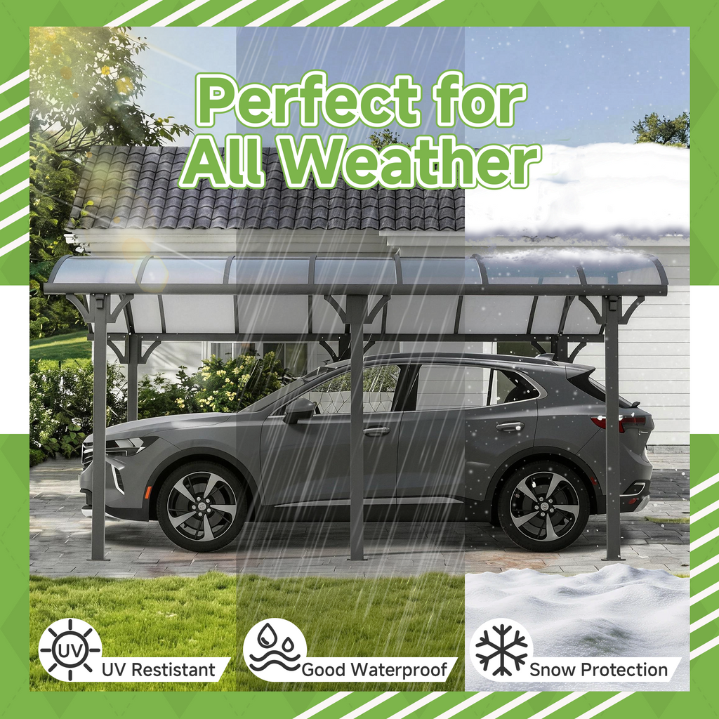 12x16 FT Heavy Duty Metal Carport without Sidewalls Grey