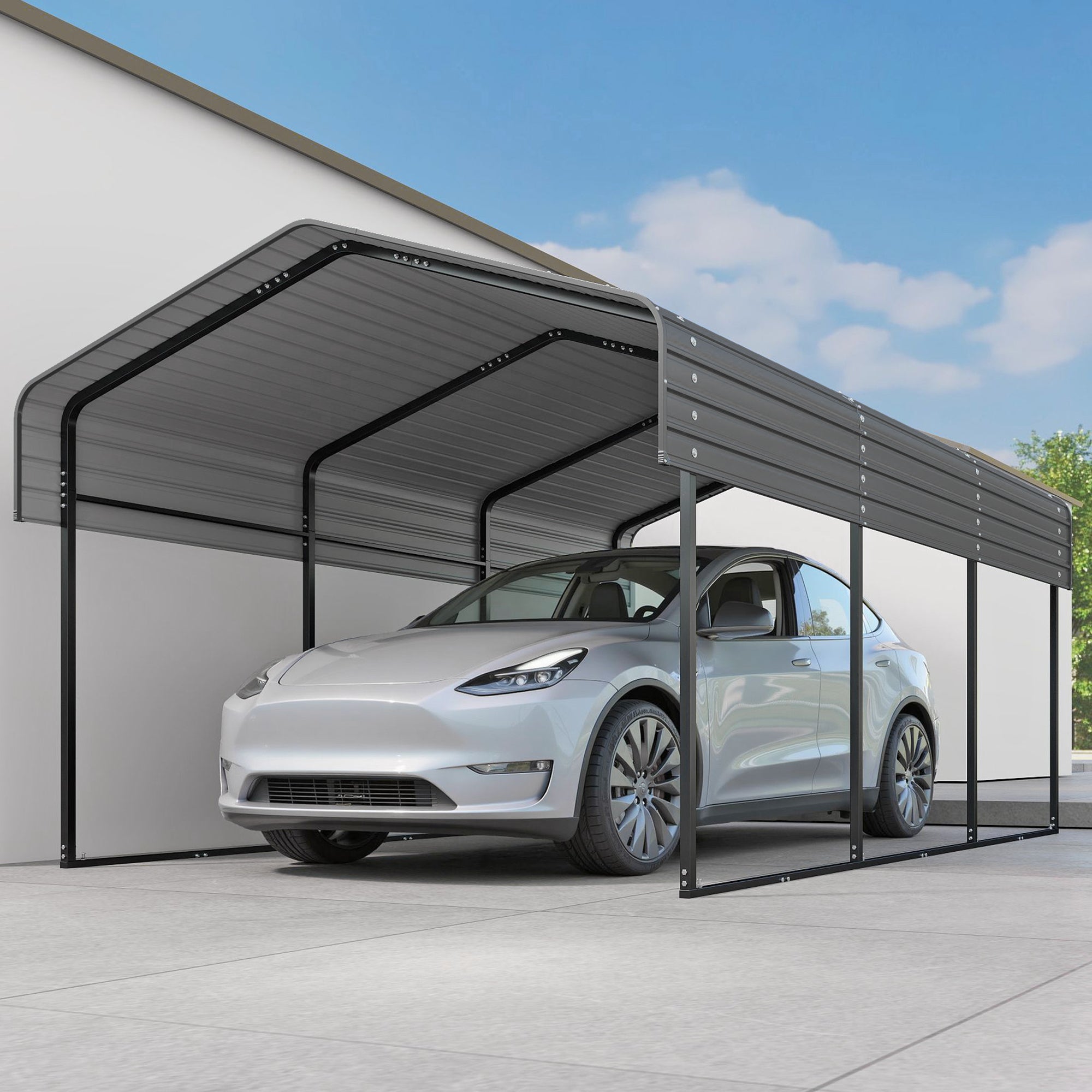 10x15FT Heavy Duty Metal Carport with Galvanized Roof Secondary image