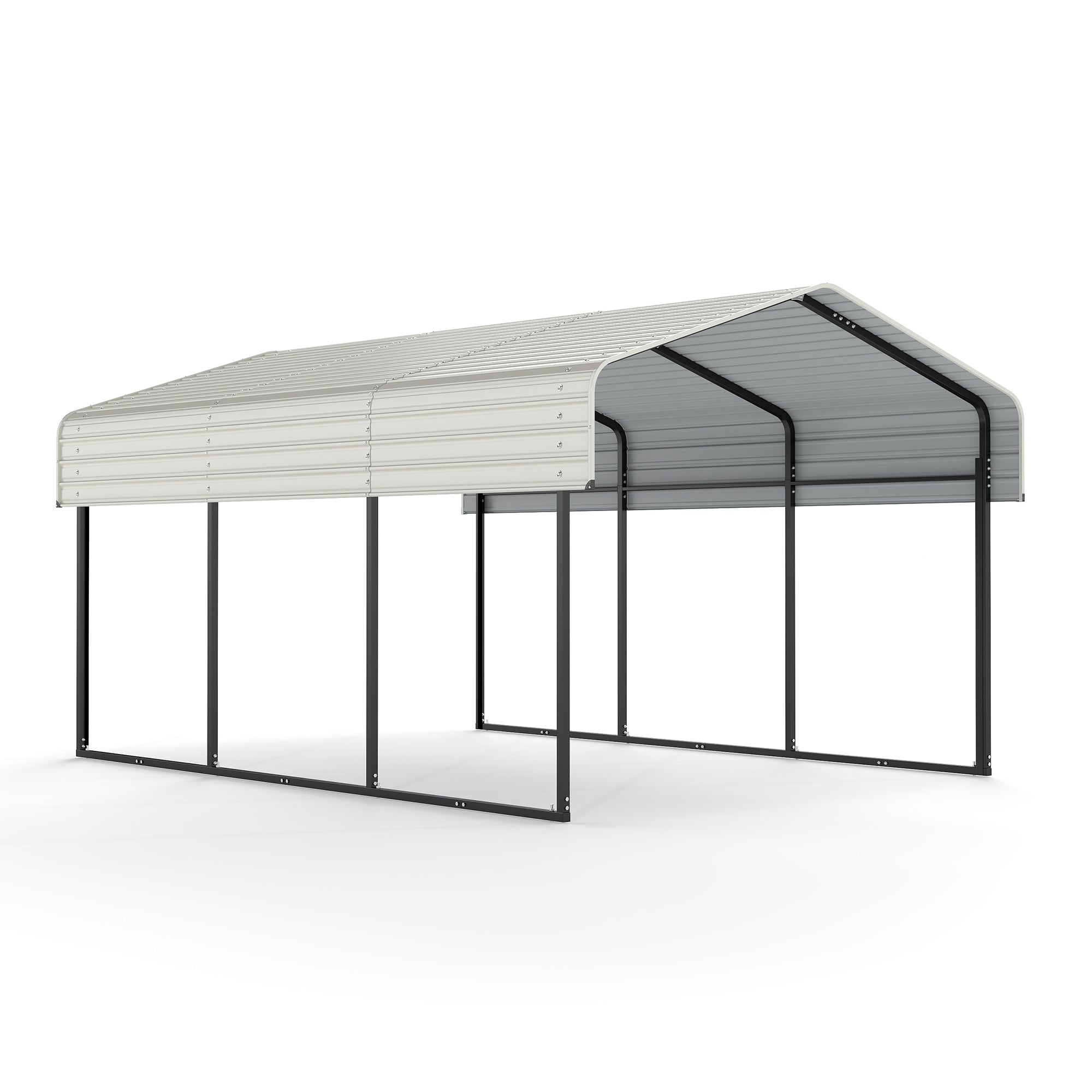 10x15FT Heavy Duty Metal Carport Cream White with Galvanized Roof, No Sidewalls