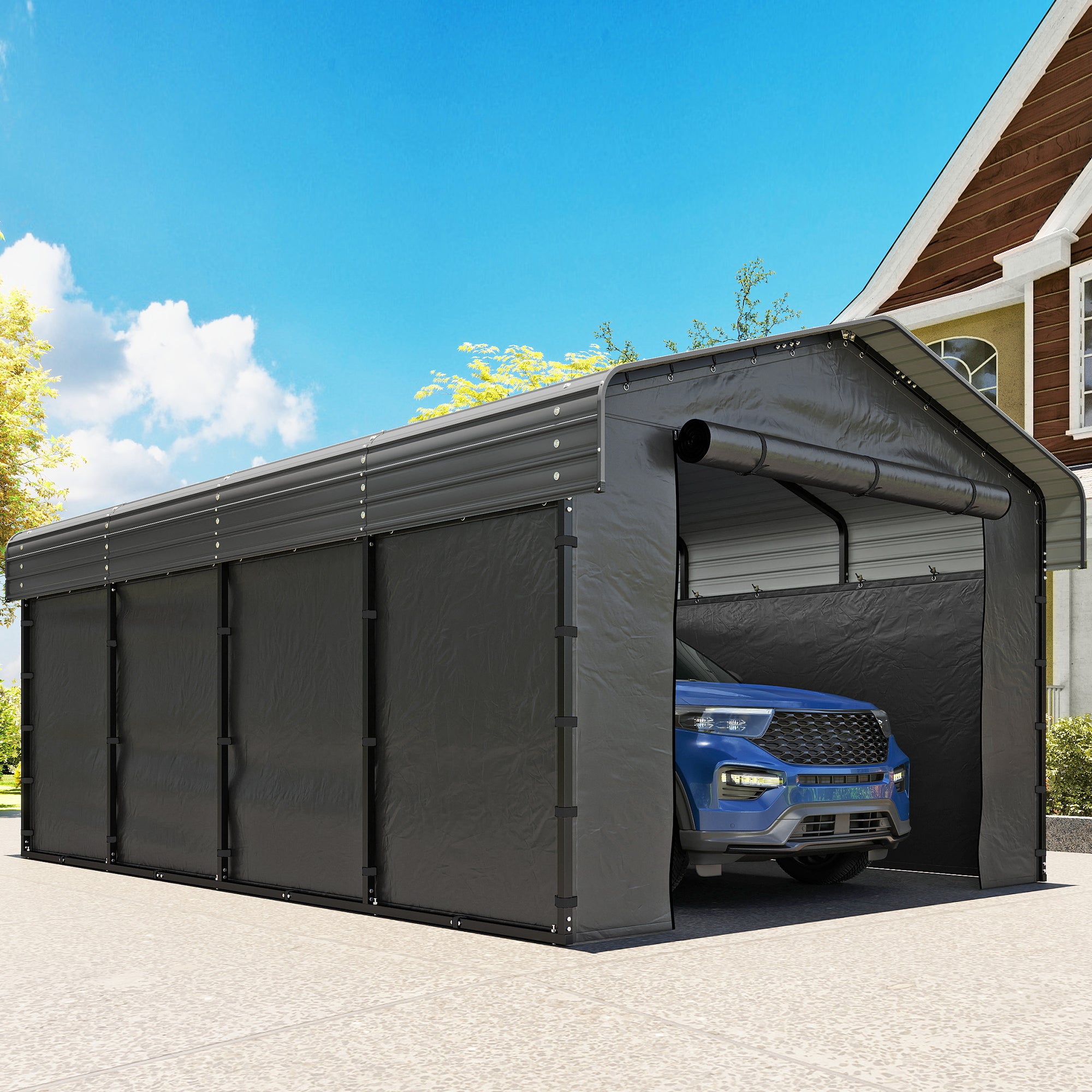 12'x20' Heavy Duty Metal Carport with Removable Sidewalls Main image