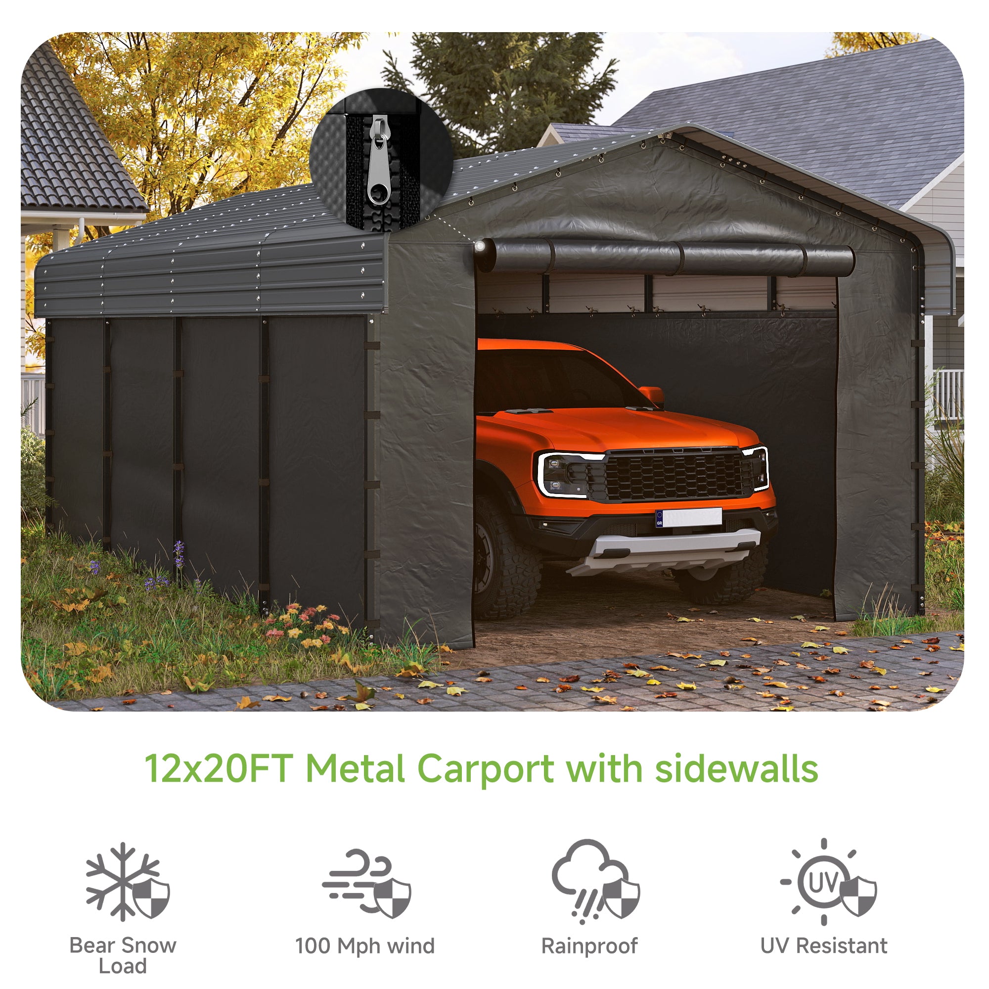 12'x20' Heavy Duty Metal Carport with Removable Sidewalls Secondary image