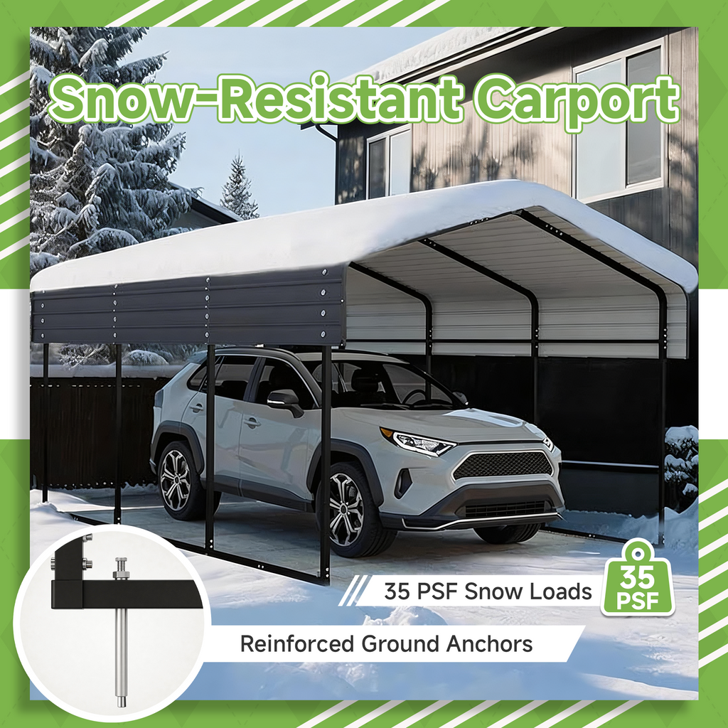 10x15FT Heavy Duty Metal Carport without Sidewalls