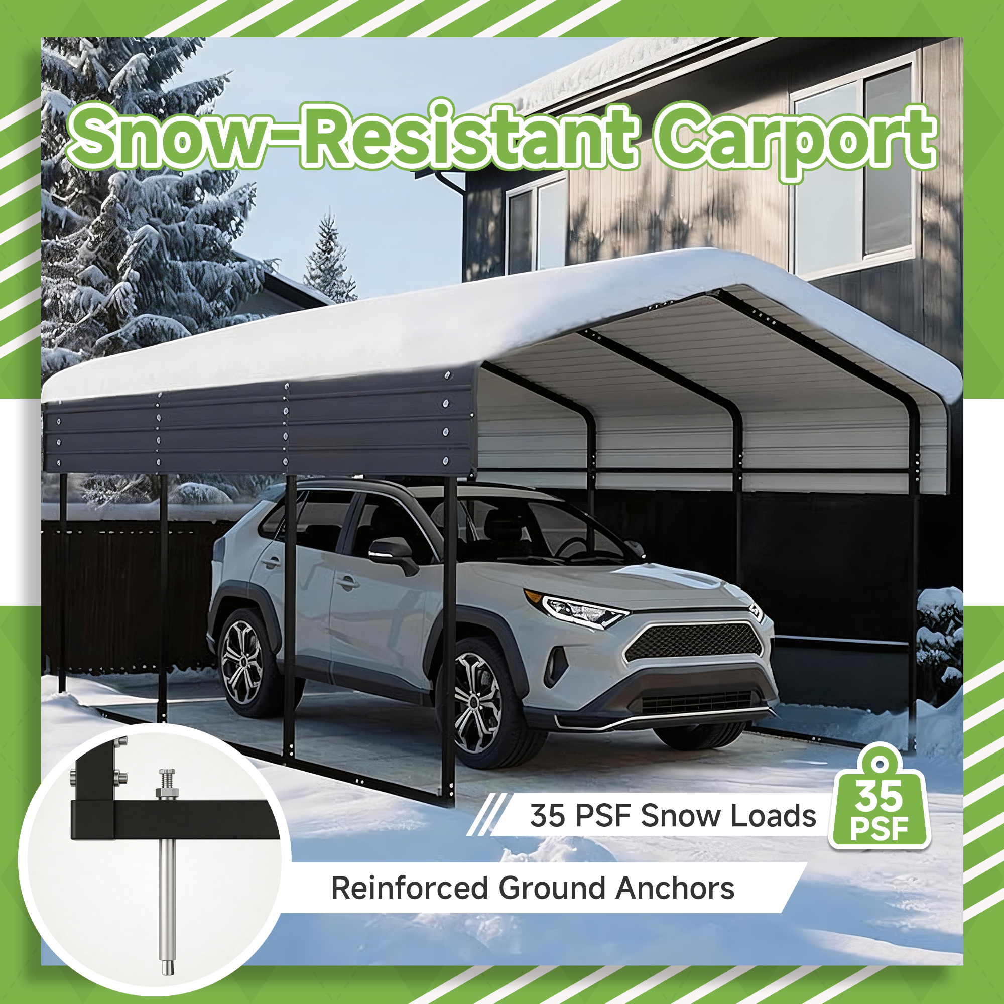 10x15FT Heavy Duty Metal Carport without Sidewalls