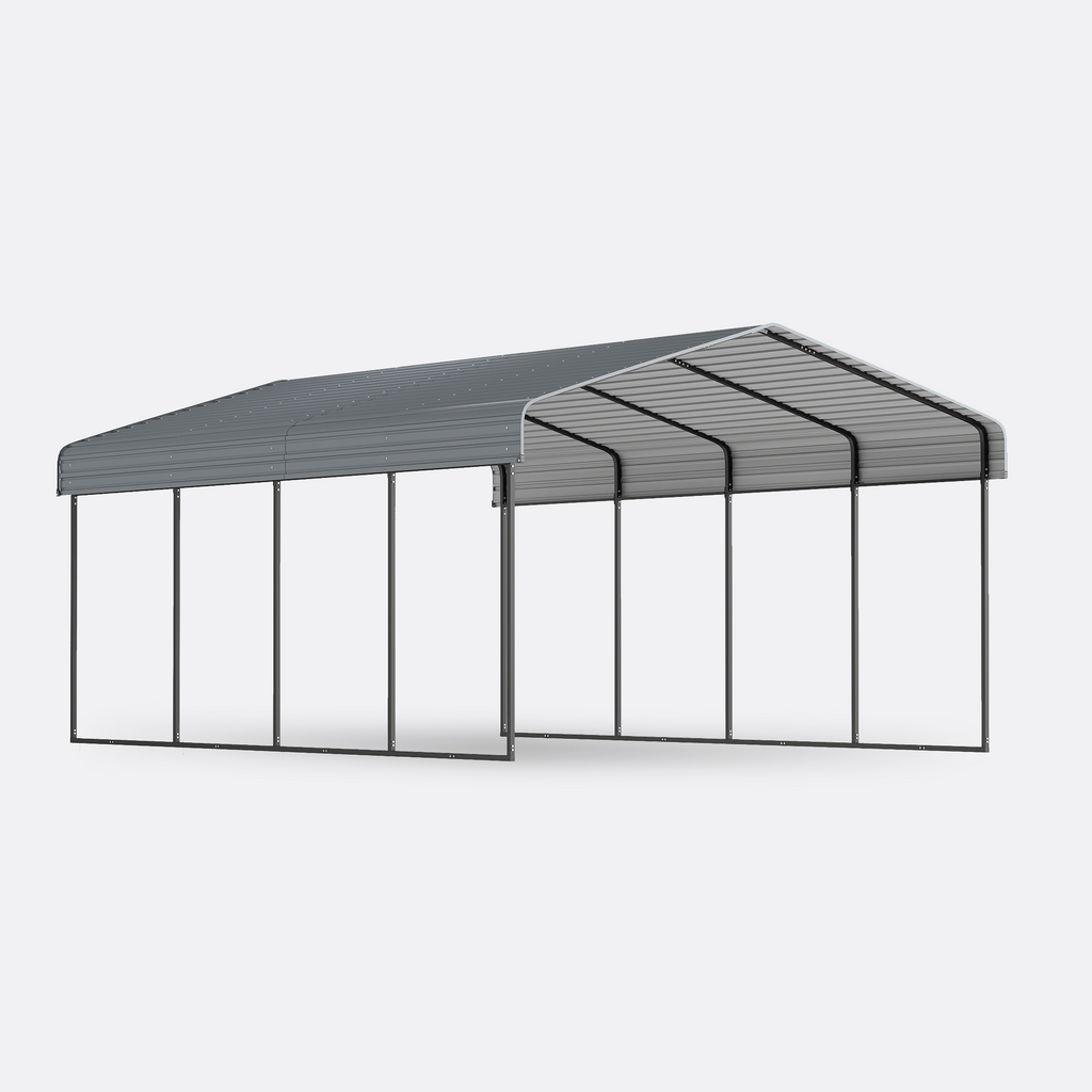 12x20 FT Heavy Duty Metal Carport without Sidewalls Grey