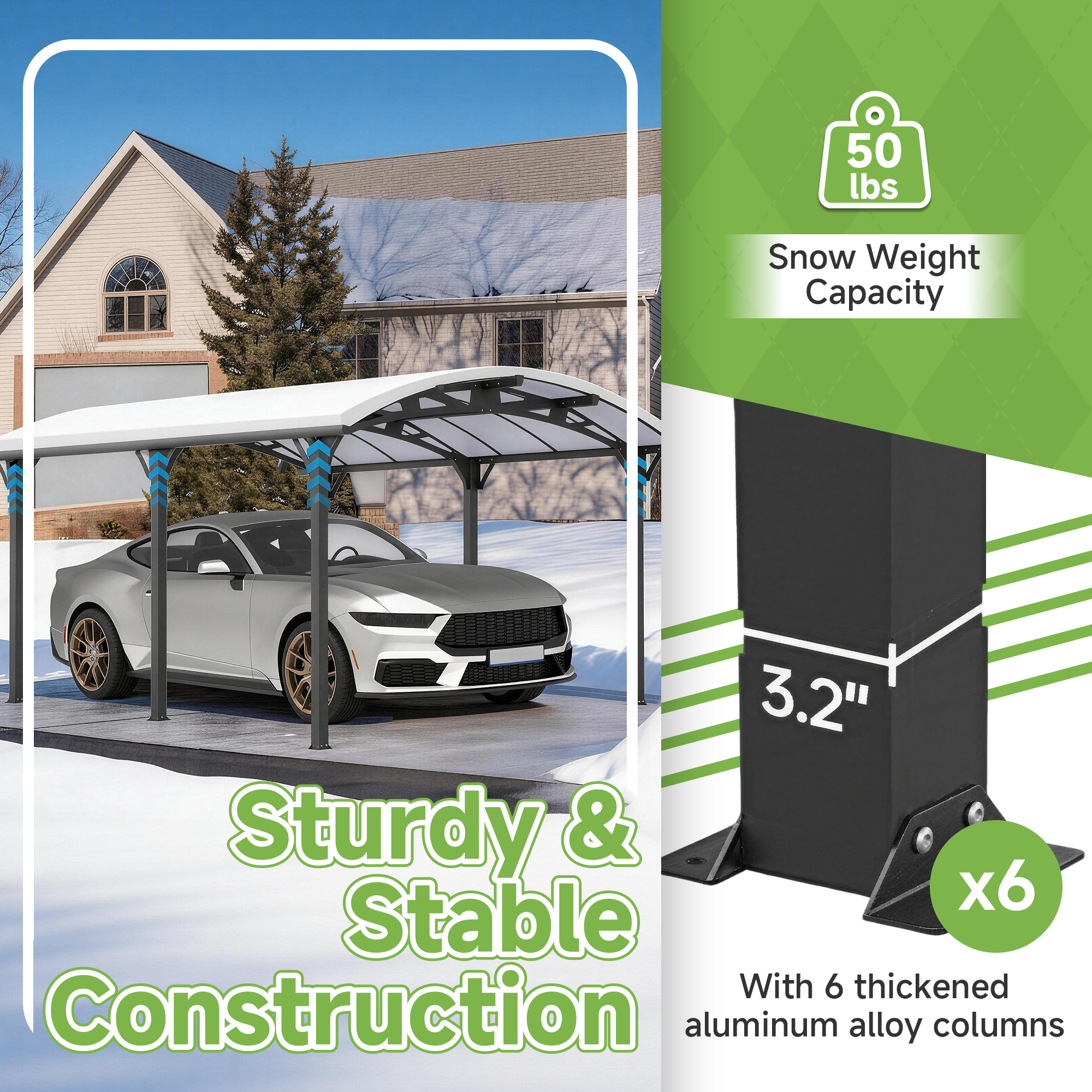 12x16 FT Heavy Duty Metal Carport without Sidewalls Grey