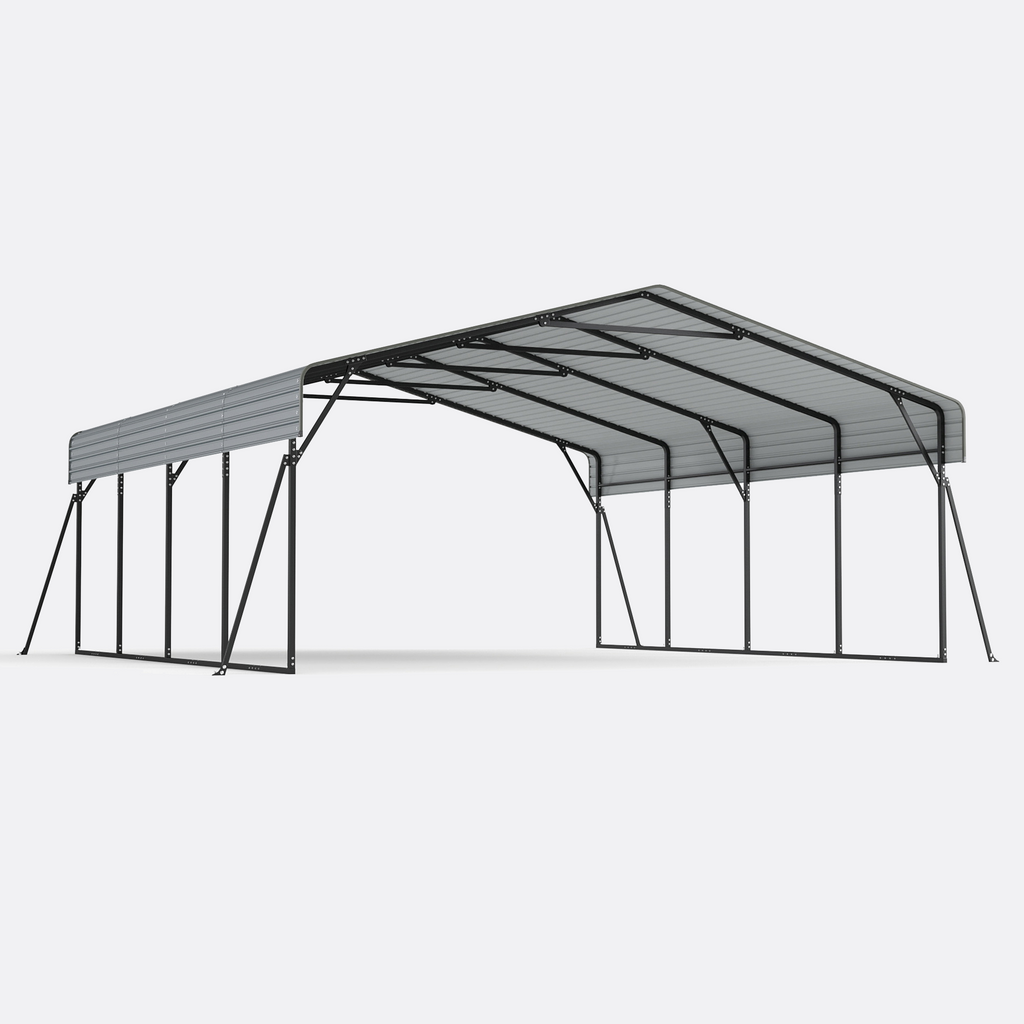 20x20 FT Heavy Duty Metal Carport without Sidewalls Grey