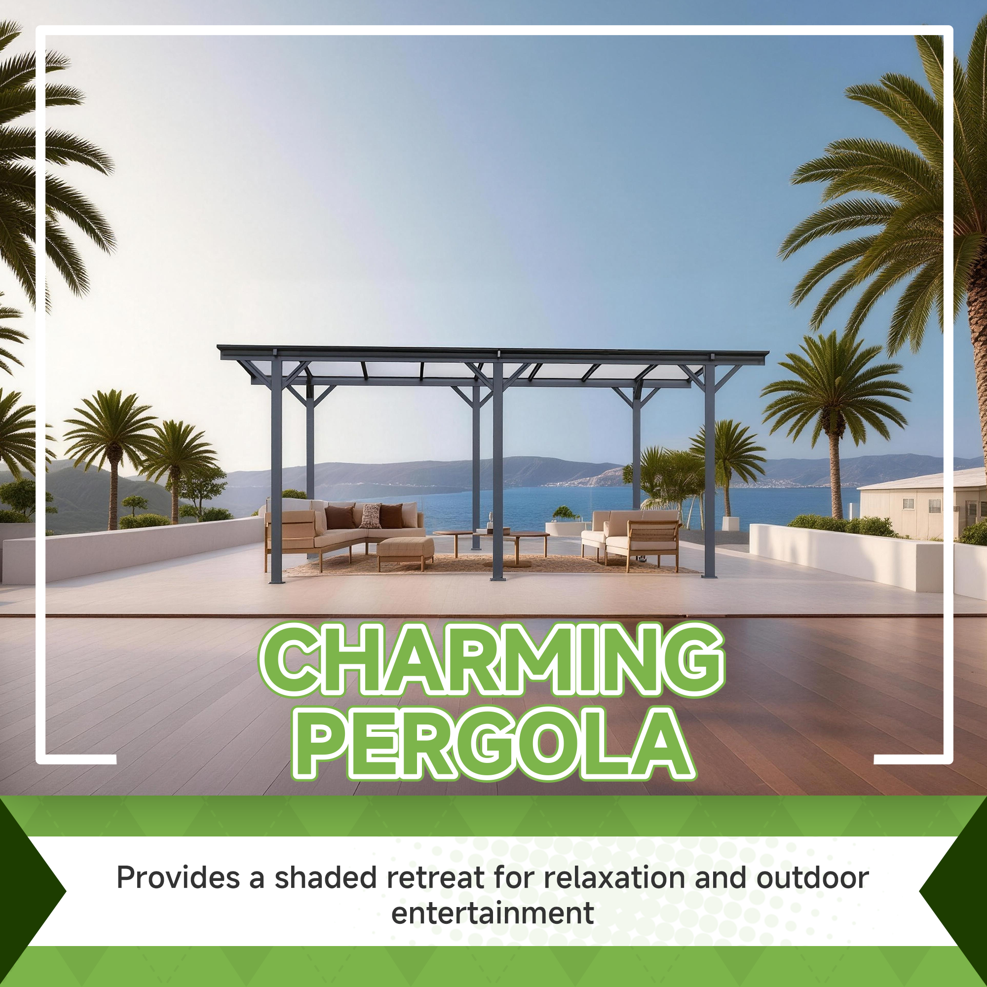 10x19 FT Heavy Duty Metal Carport without Sidewalls Grey