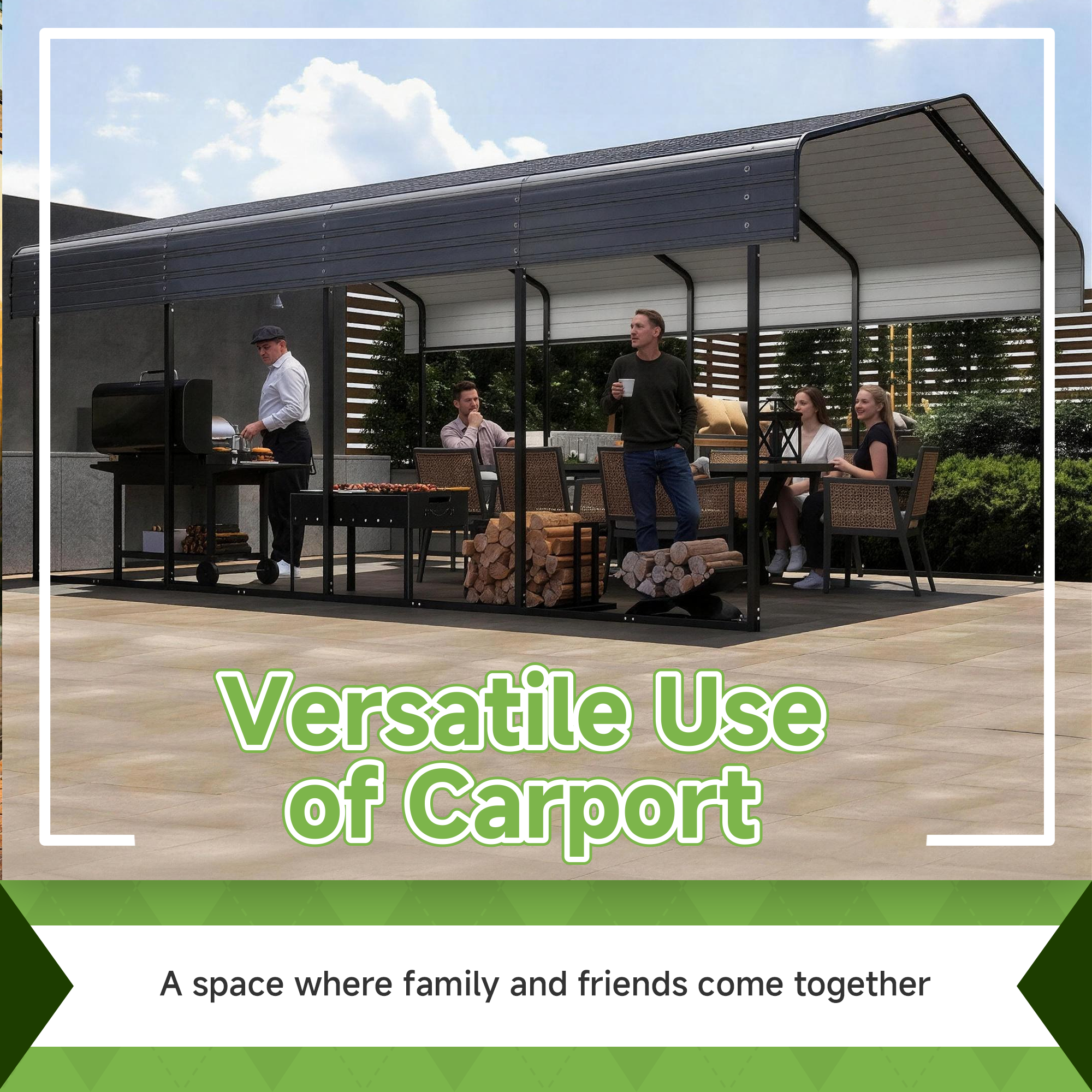 12x20 FT Heavy Duty Metal Carport without Sidewalls Grey