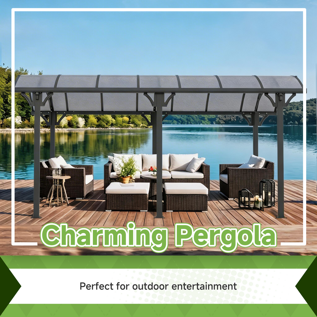 12x16 FT Heavy Duty Metal Carport without Sidewalls Grey