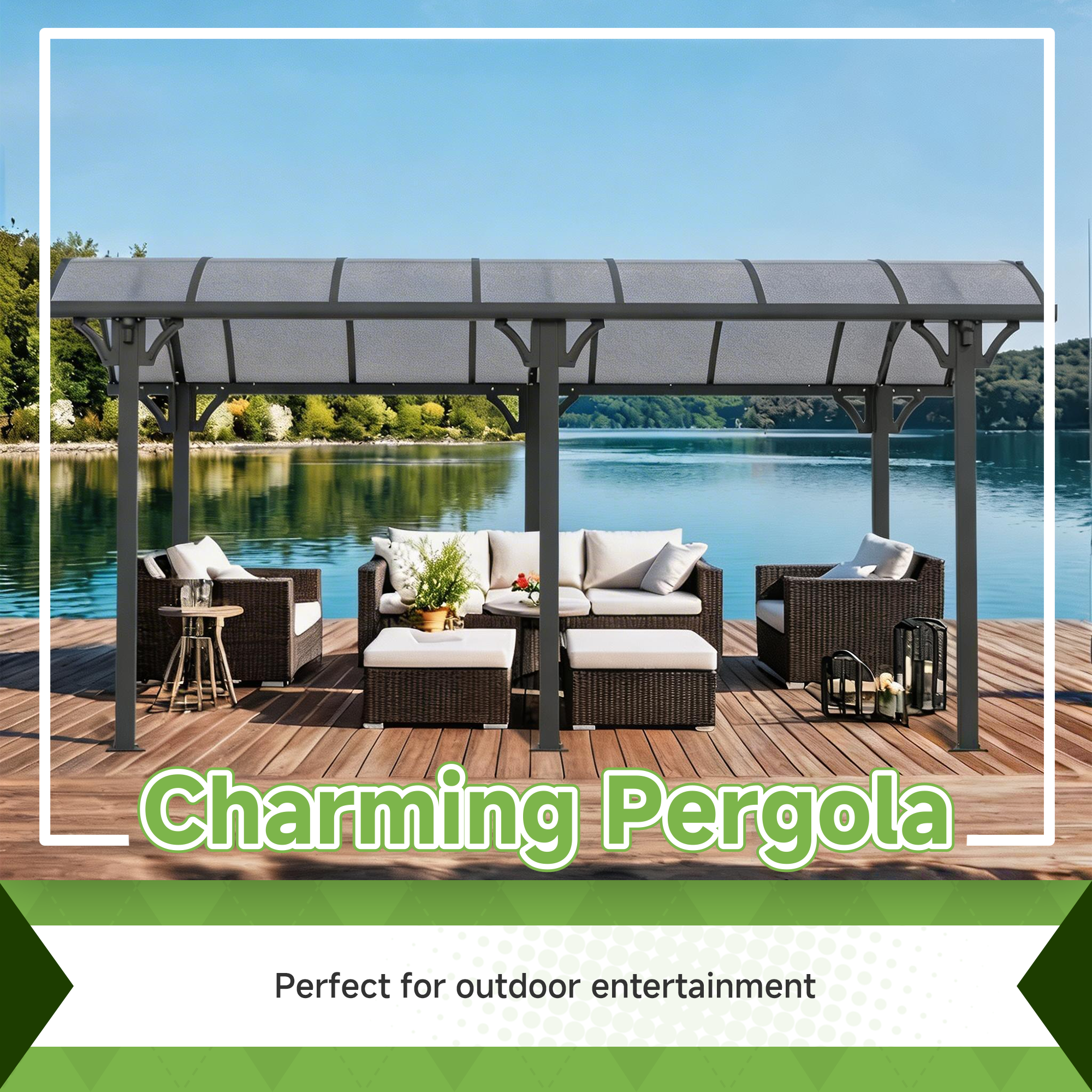 12x16 FT Heavy Duty Metal Carport without Sidewalls Grey