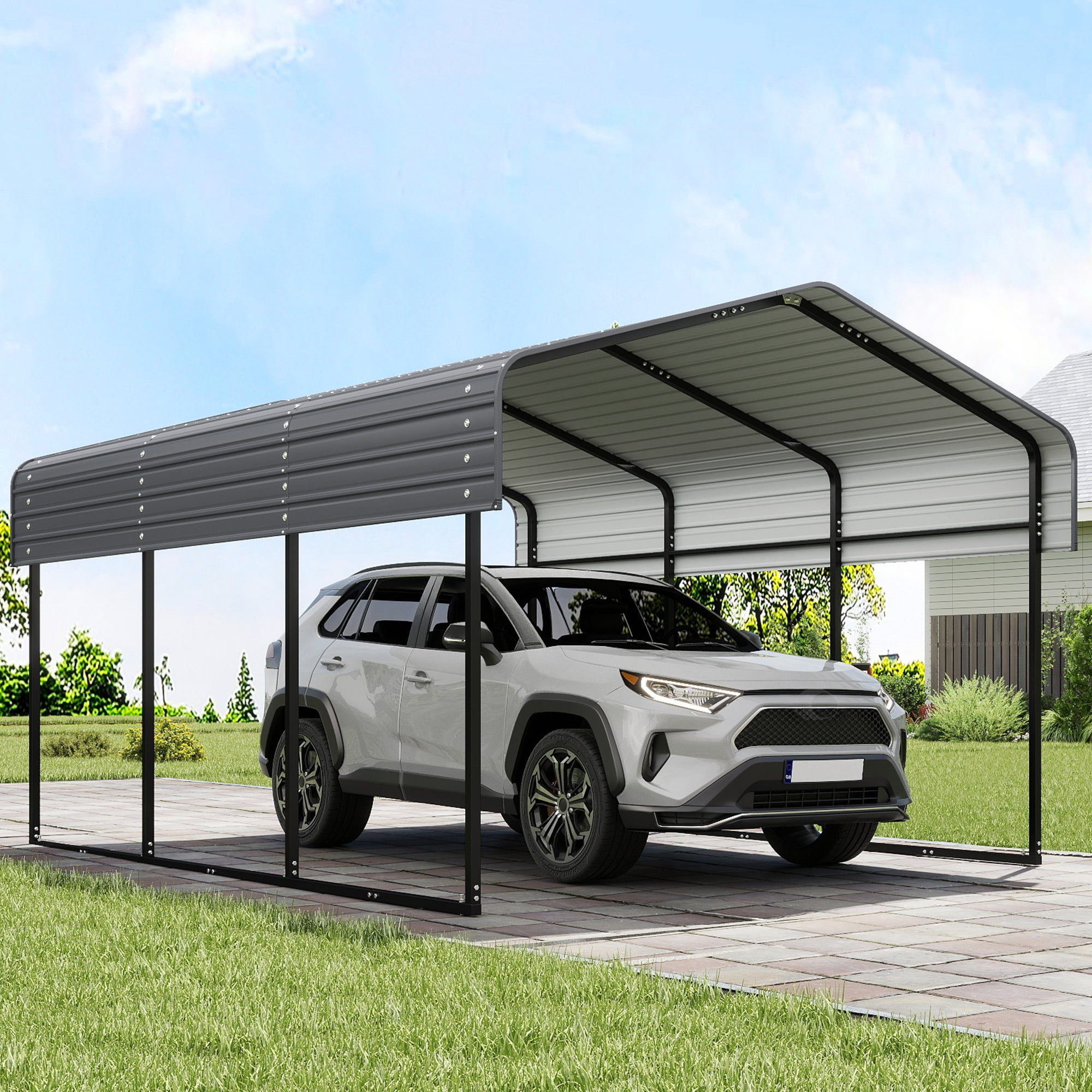 10x15FT Heavy Duty Metal Carport with Galvanized Roof Main image