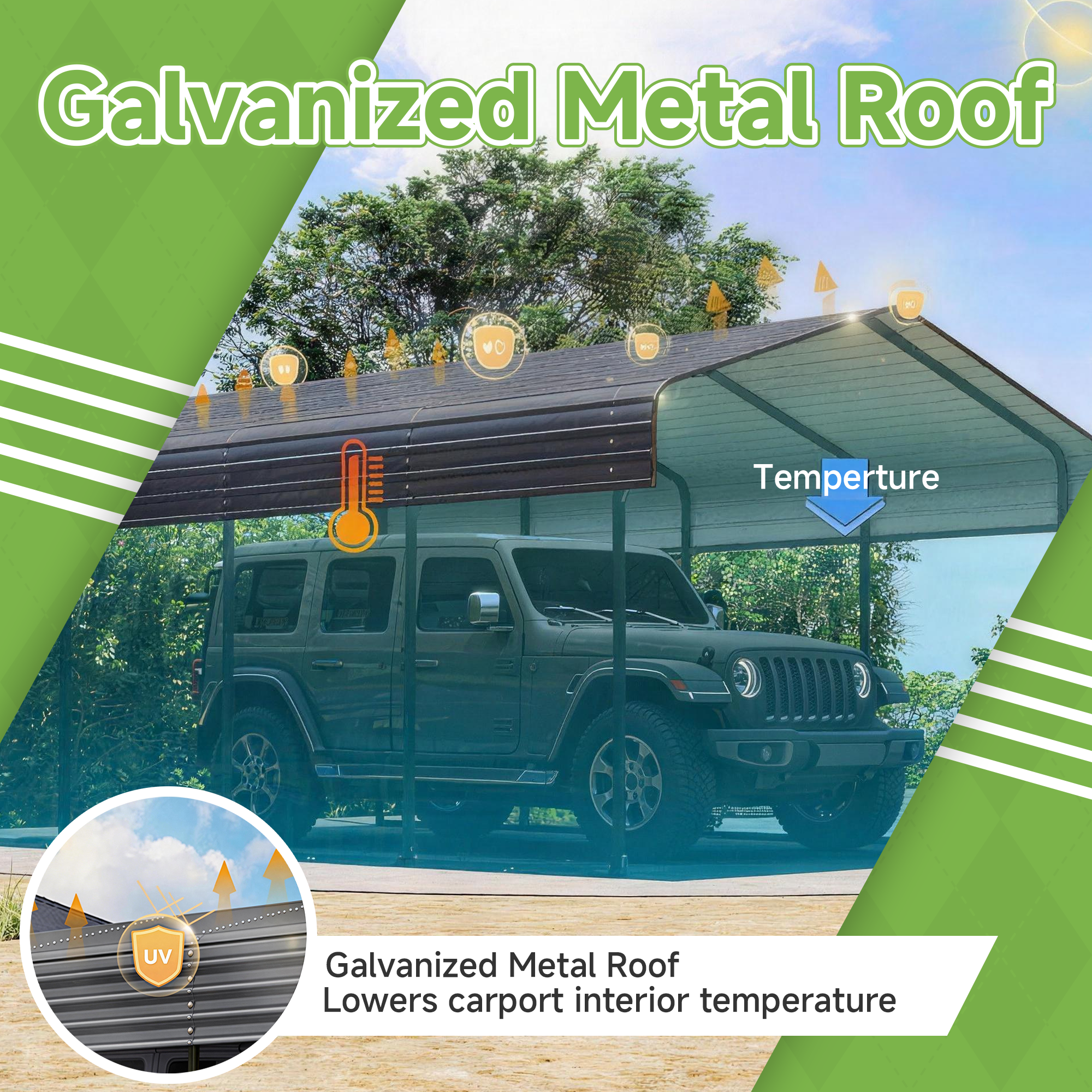 12x20 FT Heavy Duty Metal Carport without Sidewalls Grey