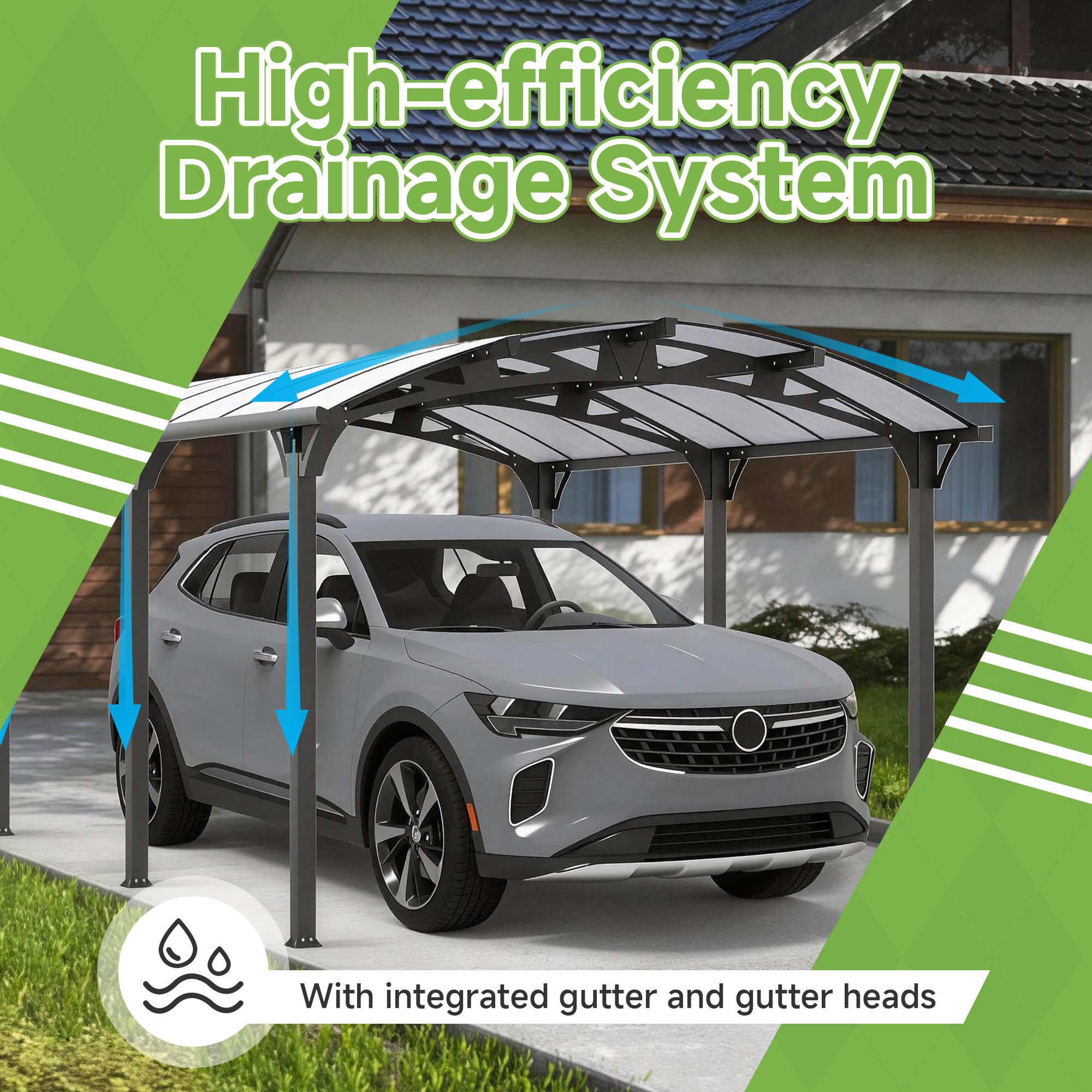 12x16 FT Heavy Duty Metal Carport without Sidewalls Grey