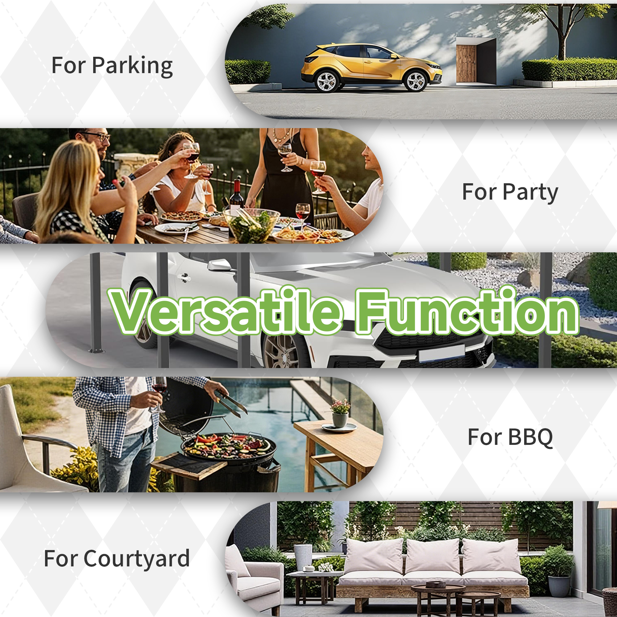 12x16 FT Heavy Duty Metal Carport without Sidewalls Grey