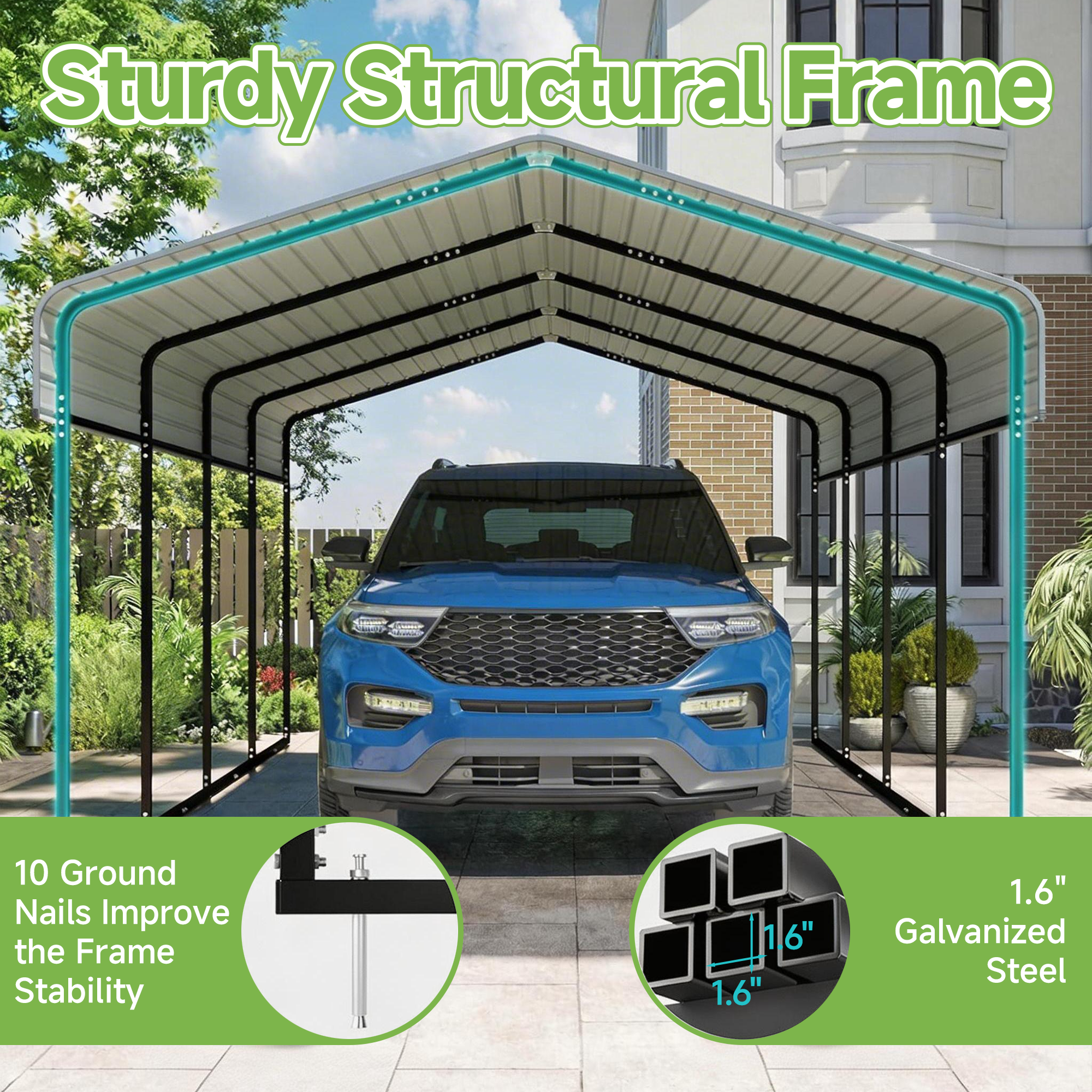 12x20 FT Heavy Duty Metal Carport without Sidewalls Grey