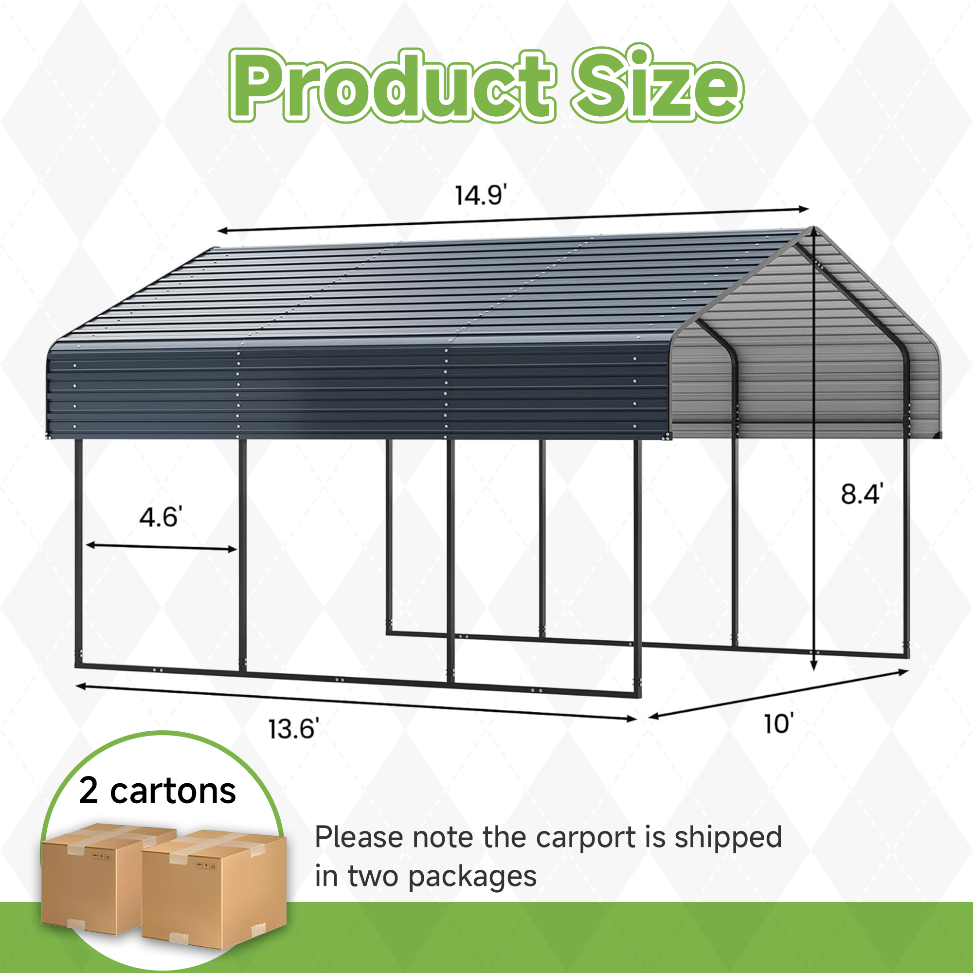 10x15FT Heavy Duty Metal Carport without Sidewalls