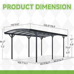 10x19 FT Heavy Duty Metal Carport without Sidewalls Grey