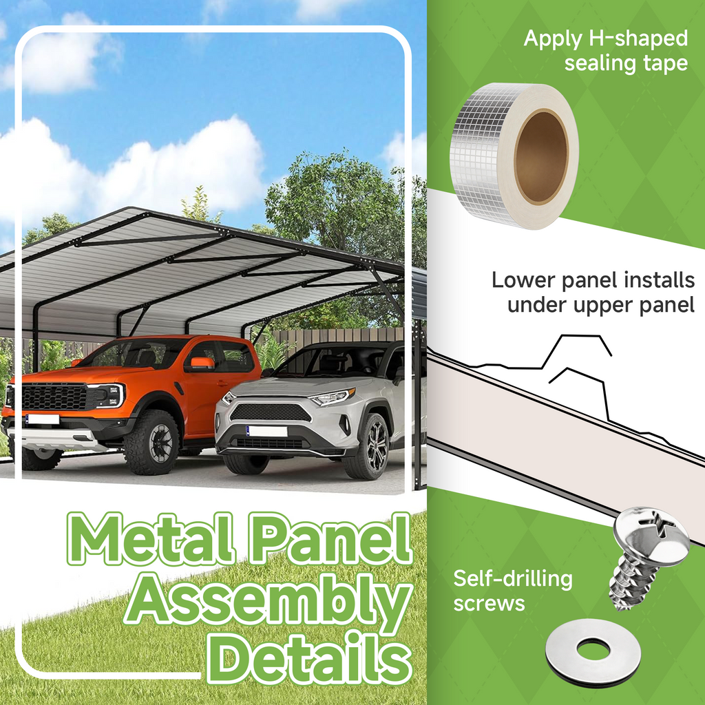 20x20 FT Heavy Duty Metal Carport without Sidewalls Grey
