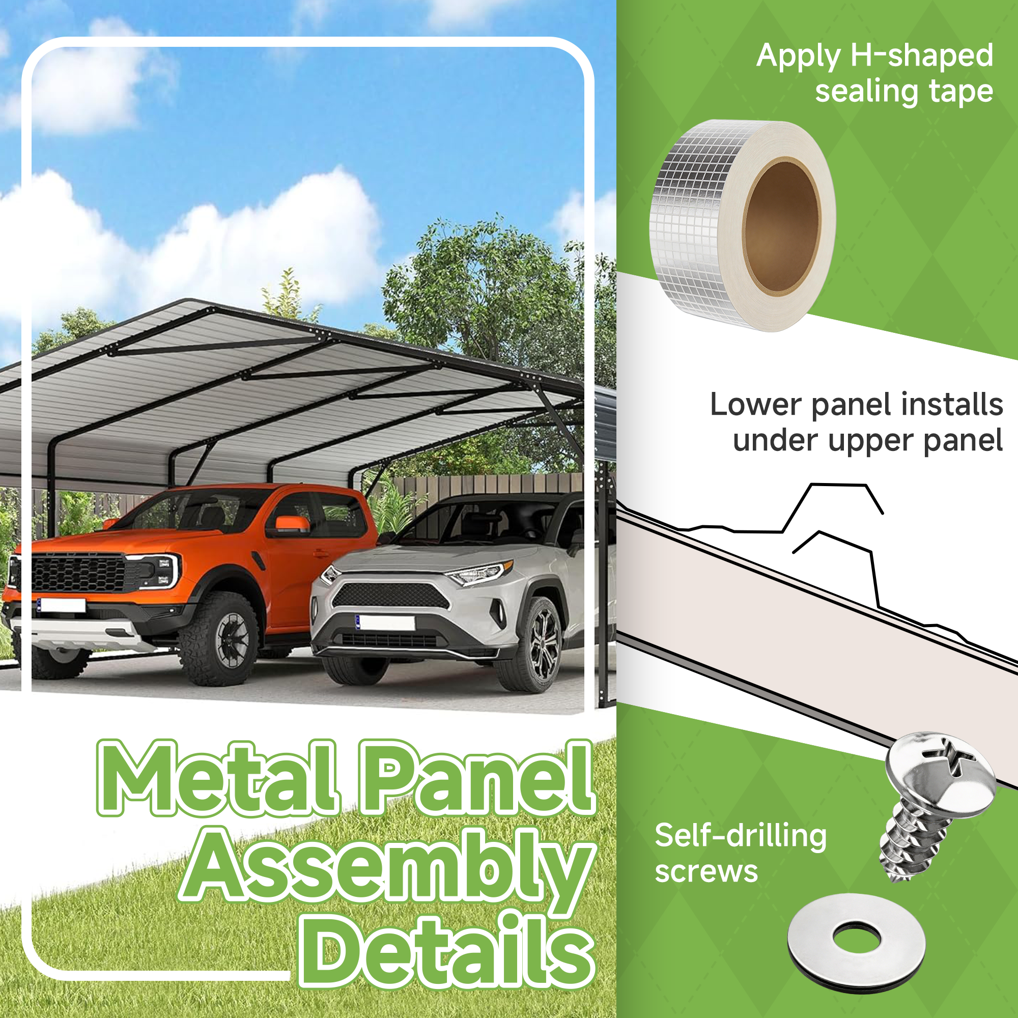 20x20 FT Heavy Duty Metal Carport without Sidewalls Grey