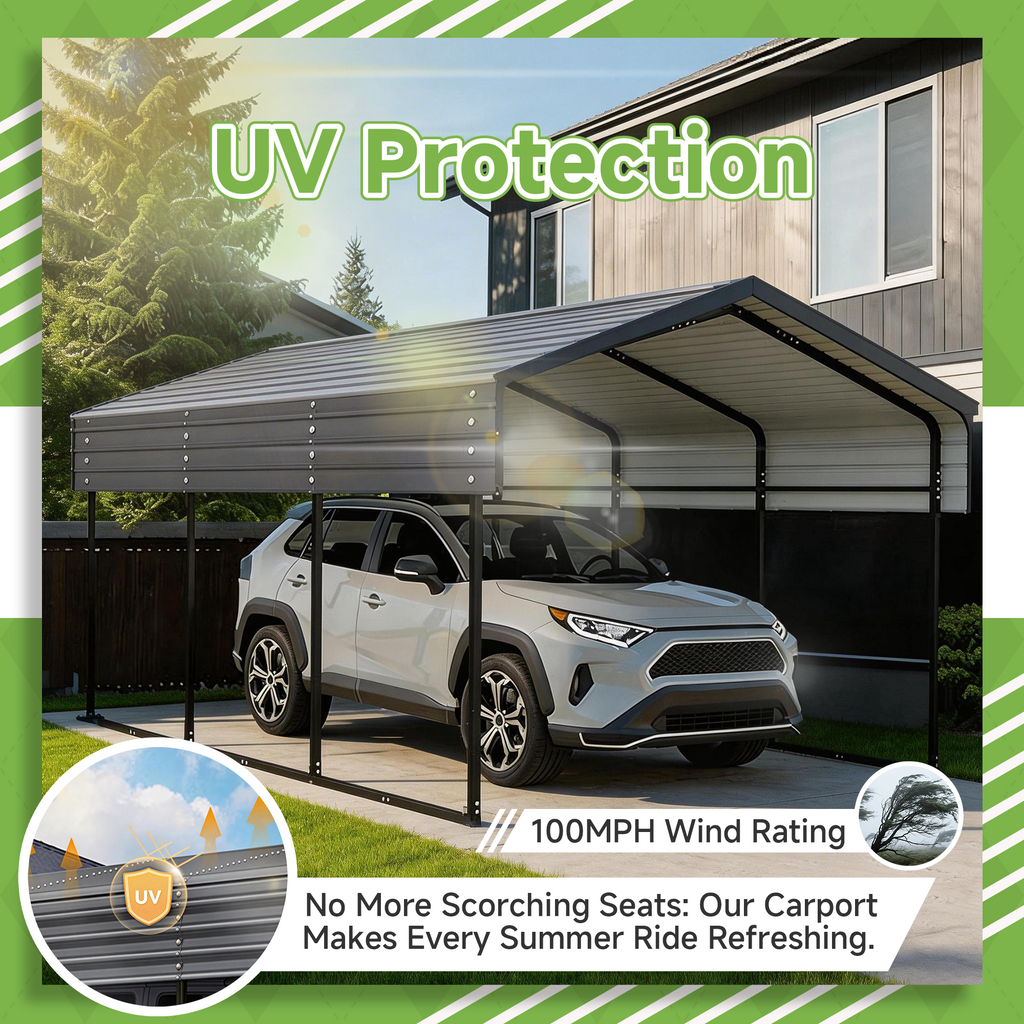 10x15FT Heavy Duty Metal Carport without Sidewalls