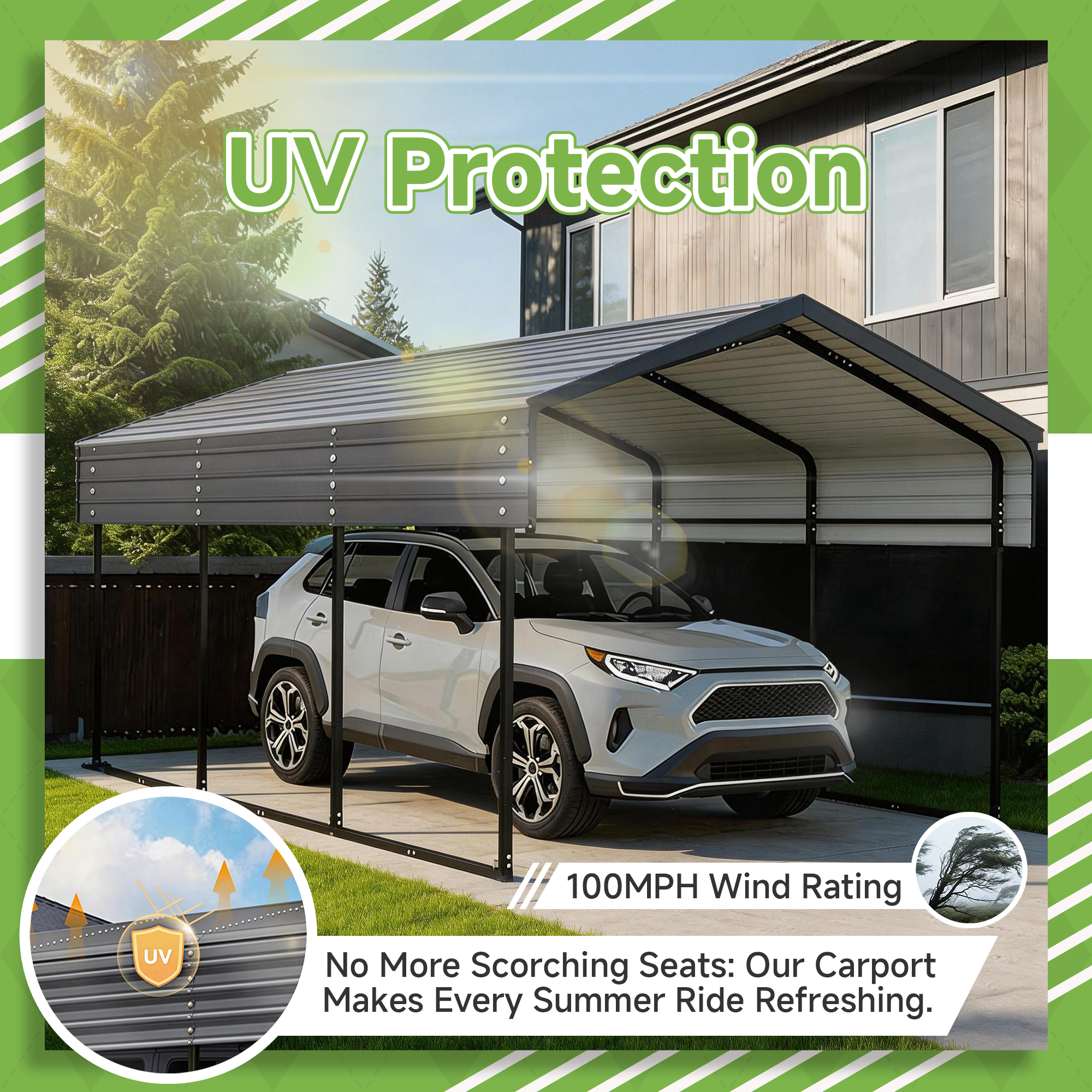 10x15FT Heavy Duty Metal Carport without Sidewalls